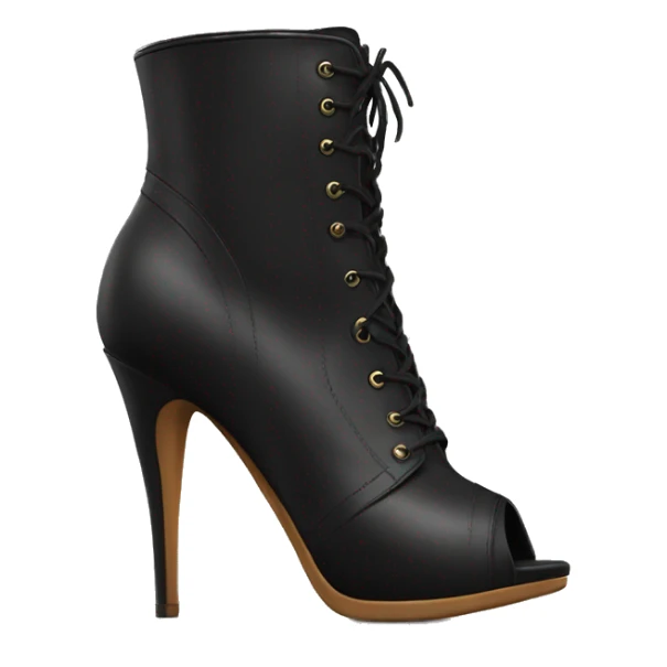 Realistic pair of black peep toe leather high heel bootie boots facing forward.  sticker