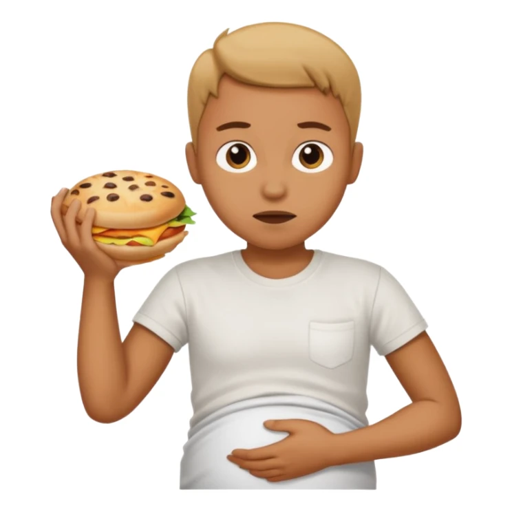 Hungry person holding stomach sticker