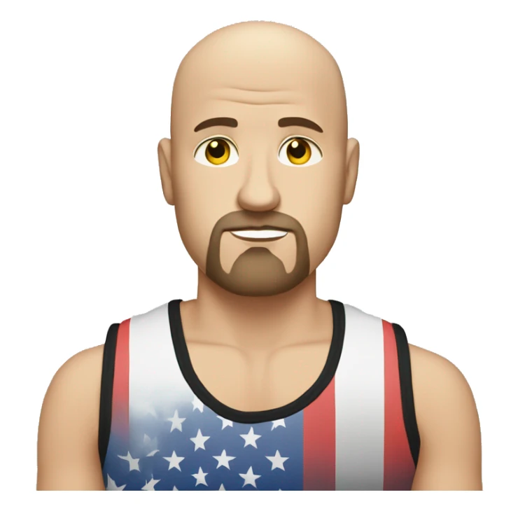  Bald white guy with goatee who looks sad wearing a American flag tank top  sticker