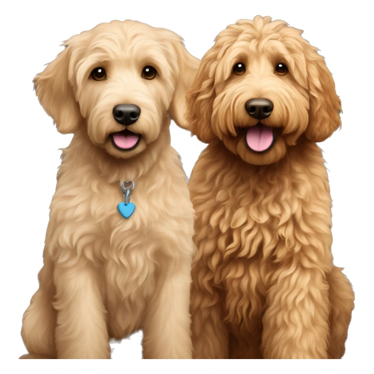 skinny golden labradoodle and big labradoodle playing sticker