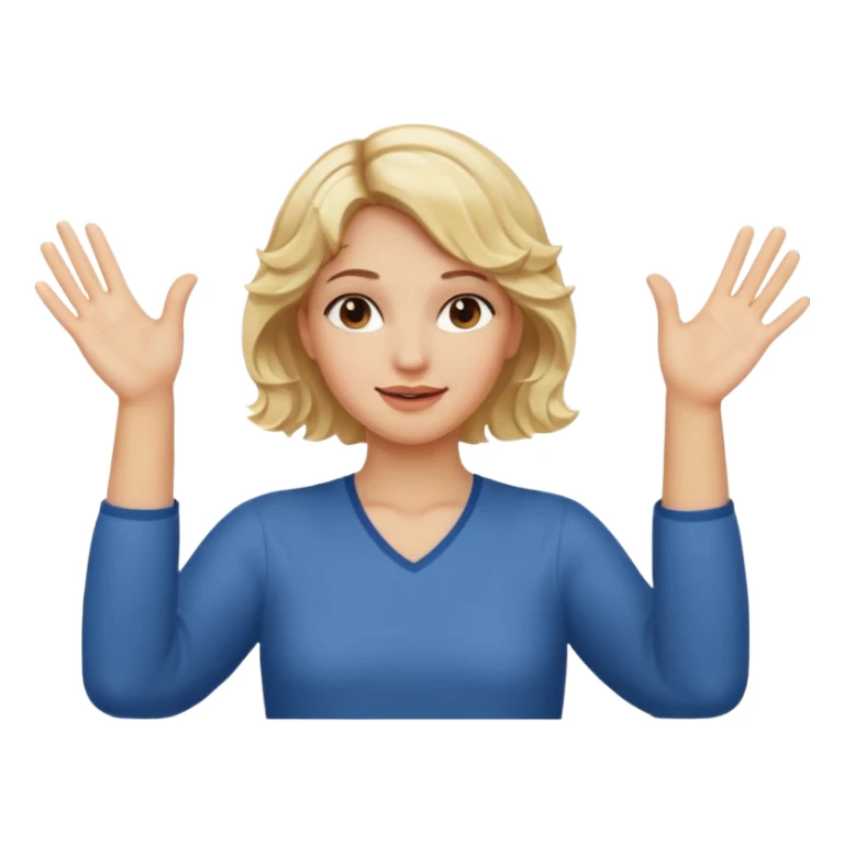 Not guilty hands up palms facing forward smirk girl wavy blonde hair  sticker