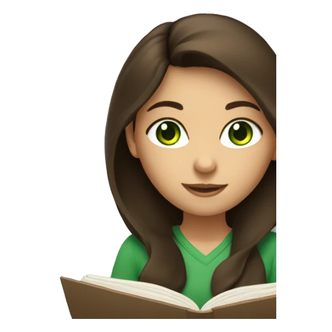 Brunette girl with green eyes studying sticker