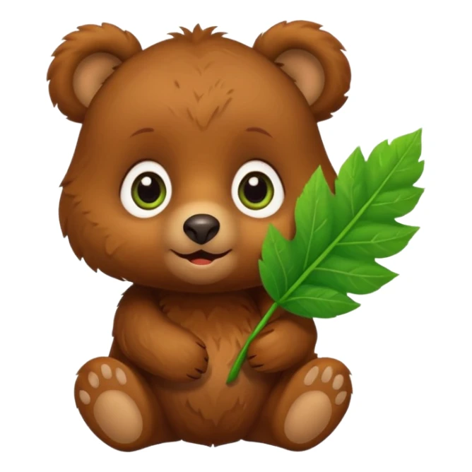 Cute brown little bear with leaf in hand sticker
