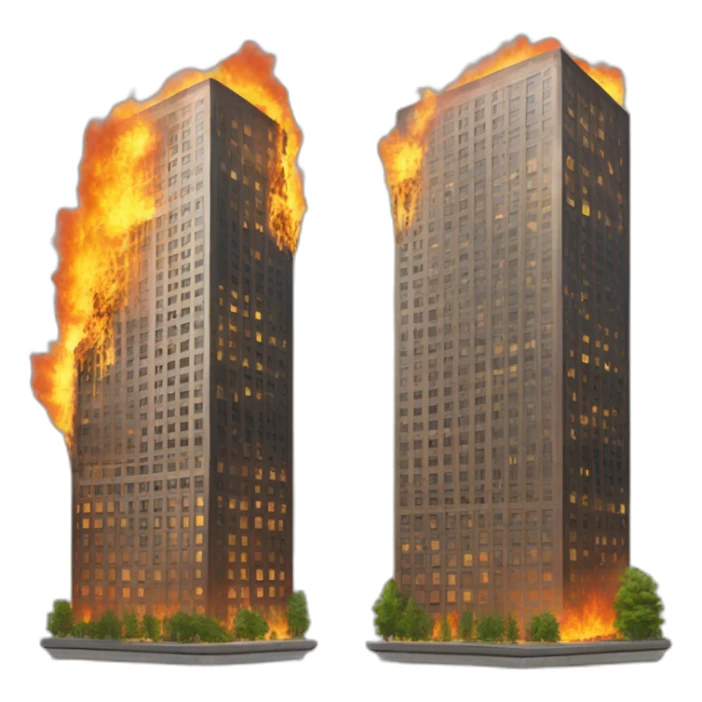 two skyscrapers, but one of them is on fire sticker