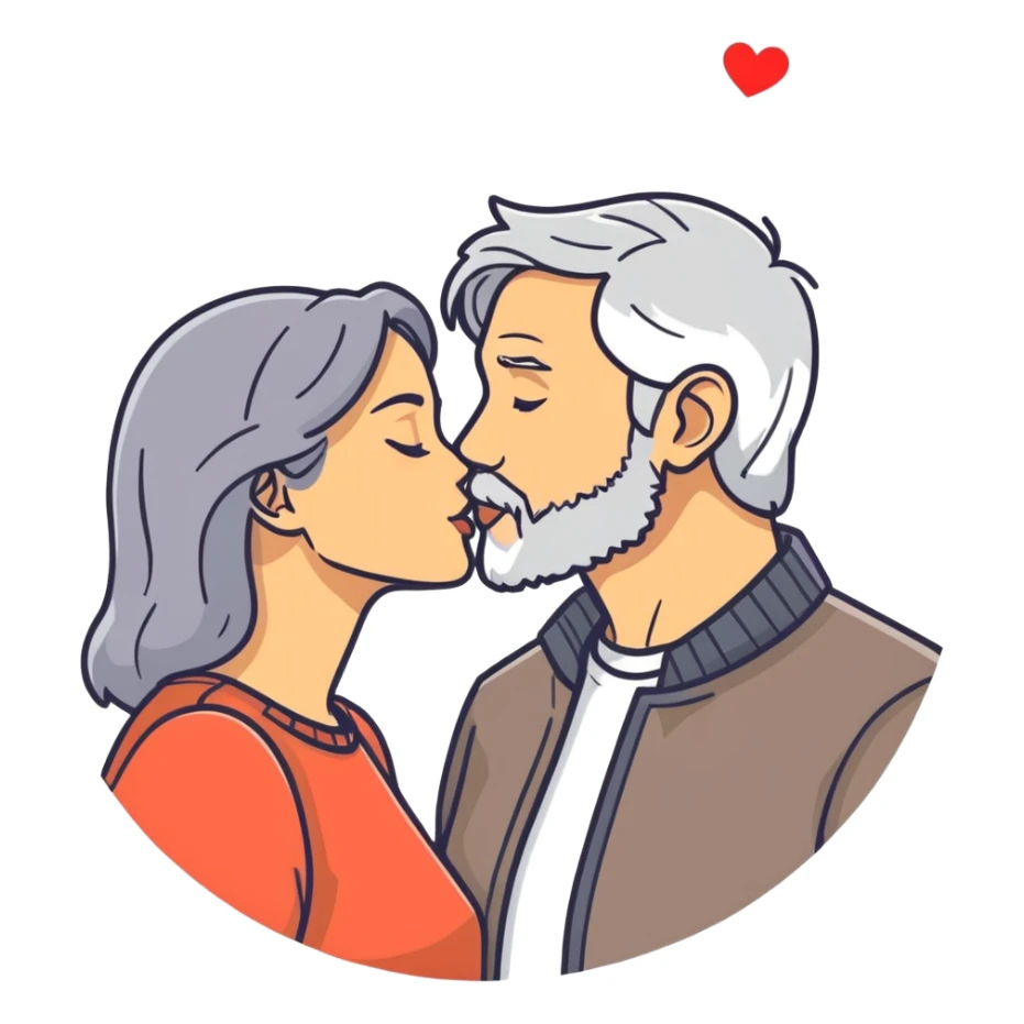 Grey haired bearded man and pretty brunette woman kissing  sticker