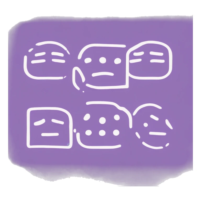 Icone minimaliste : trois rectangles blancs inclinés verticalement sur fond violet circulaire sticker