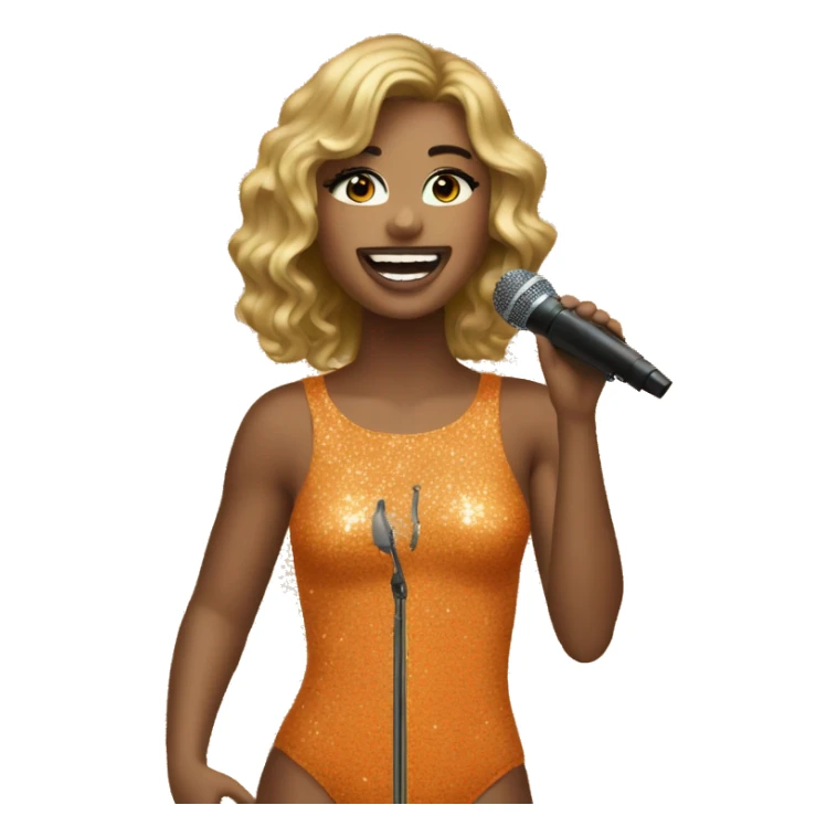 taylor with orange sparkly bodysuit and microphone sticker
