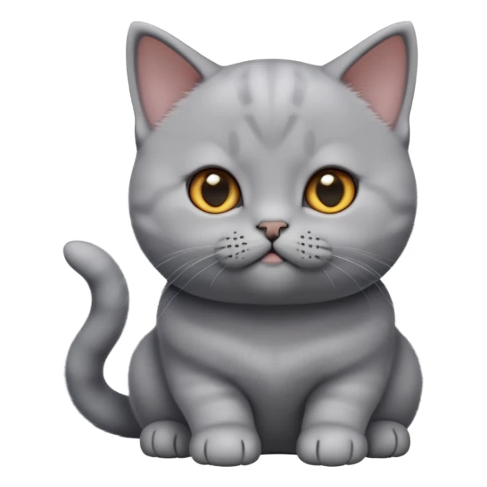 cinematic-cute-realisticbritish shorthair-kitten cat-portrait-emoji,-head-tilted-playfully-and-inquisitively,-sleek-solid-grey-fur,-simplified-yet-adorable-features,-highly-detailed,-glowing-with-a-warm,-friendly-glow sticker
