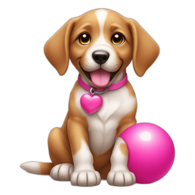puppy with pink toy ball sit sticker