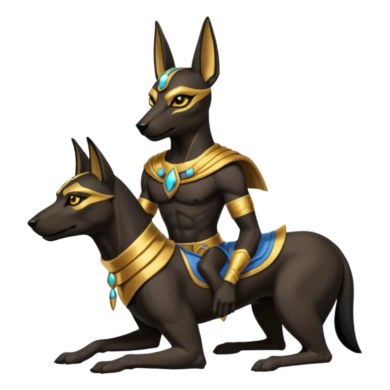 Ancient style saddled superhero avenger four-legged casually adorned black skinned anubis canine casually posed  sticker