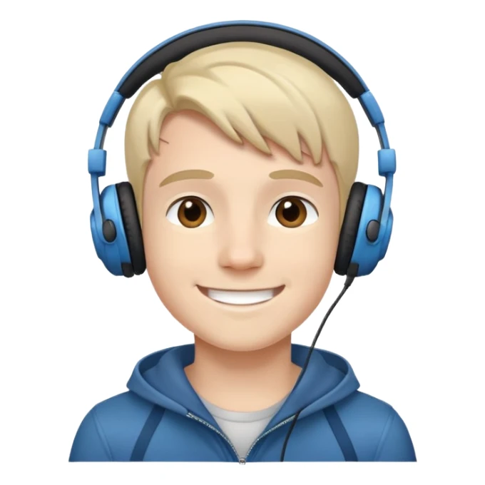 boy wearing headphones with a smile sticker