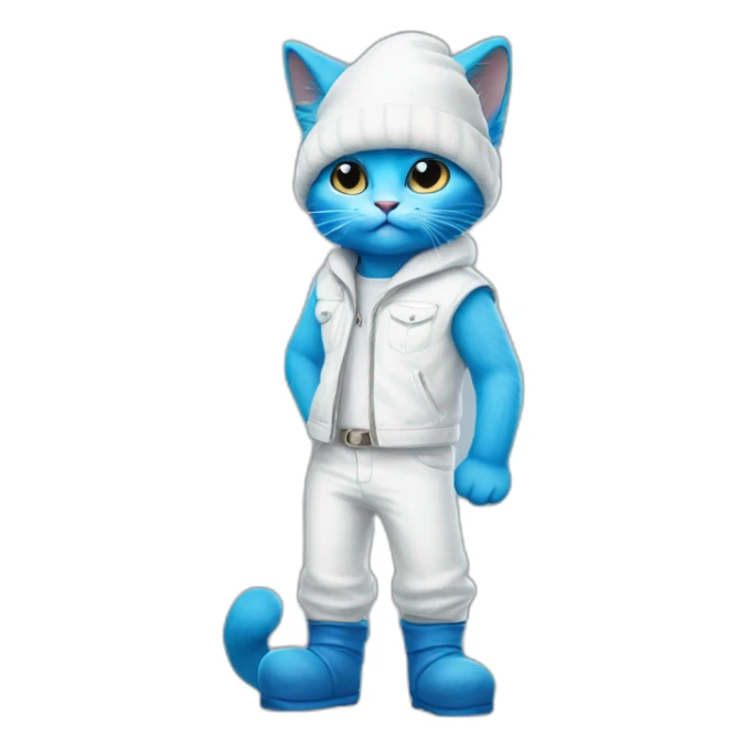 blue smurf cat in white cat and in white pants and boots sticker