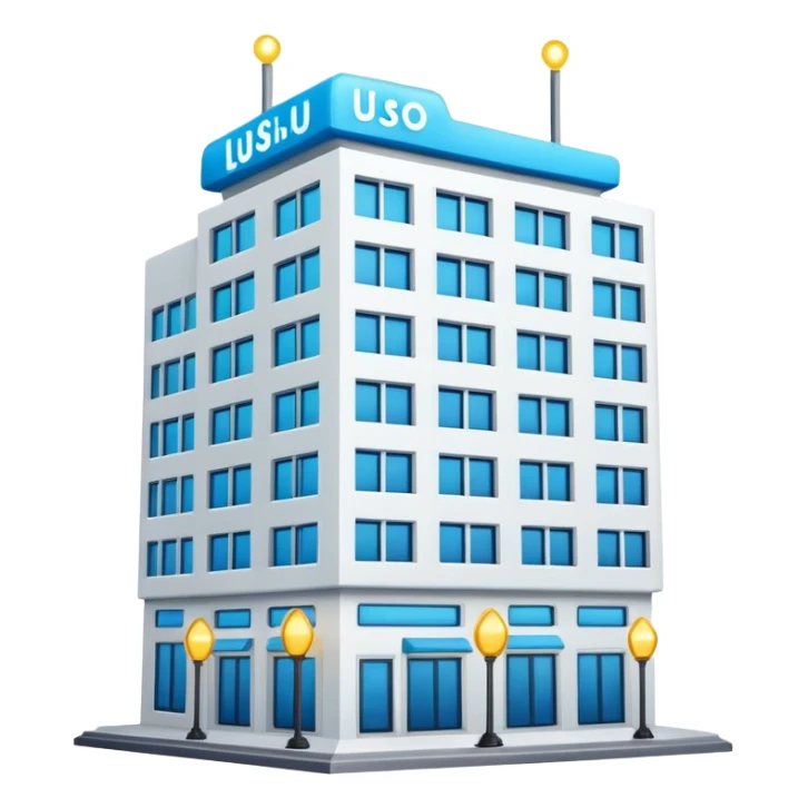 me podrías hacer un edificio con una llave que tengas las iniciales IN, que se vea con luces el edificio sticker