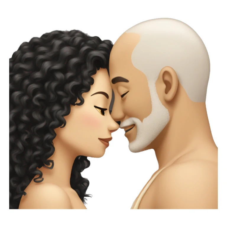 intimate moment between lovers, light bald man, long black curly hair woman sticker