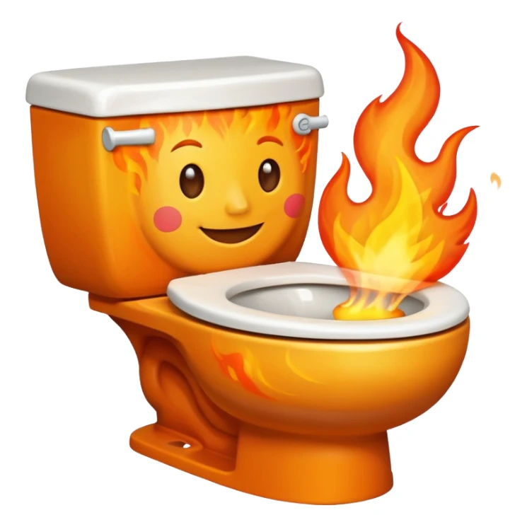 A smiling toilet with fire coming from its bowl sticker