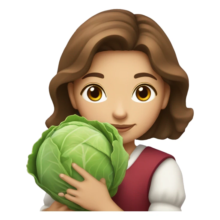 Girl with brown hair hold in hands a cabbage and name “CAPUSTA” sticker