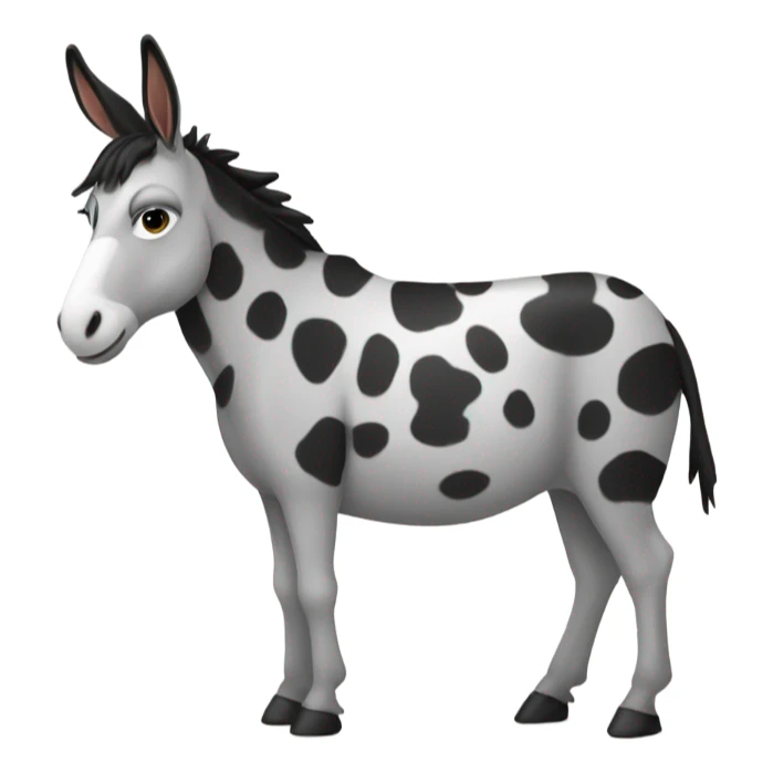 Black and white spotted donkey wearing a coat sticker