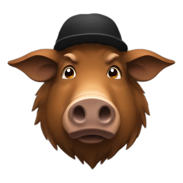 fullface brown boar tired of life with a black winter hat sticker