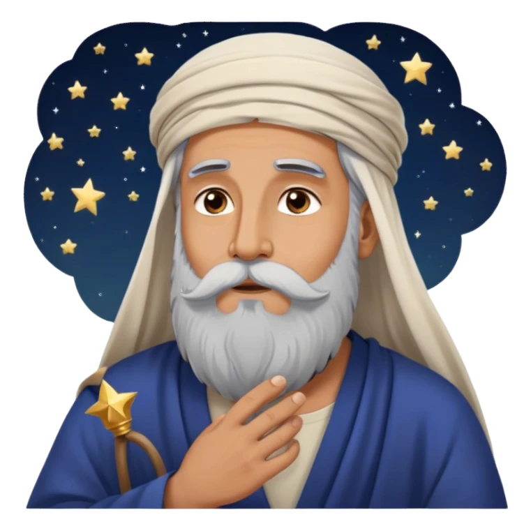 Middle Eastern sage with long beard stroking his beard while gazing up at stars in night sky sticker