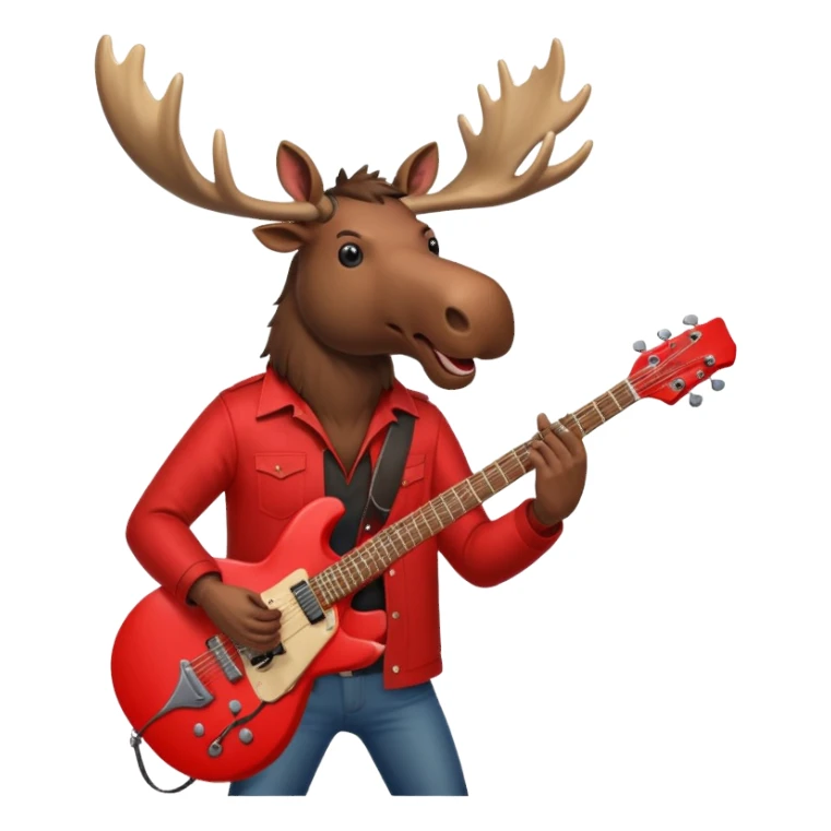 A evil moose headed man with a red electric guitar. The guitar should be pointing directly in the air. And the moose man should look evil and intimidating. sticker