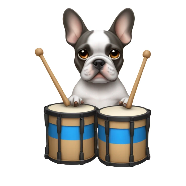 blue and tan french bulldog holding drumming sticker