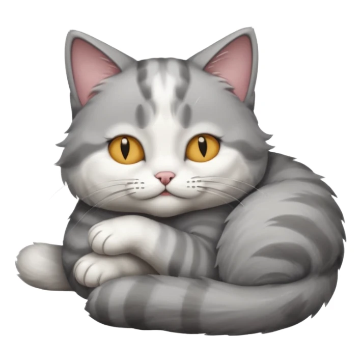 1 grey and white small cat with its eyes closed lying down leaning on his elbow with his paw curled under his head holding it up sticker