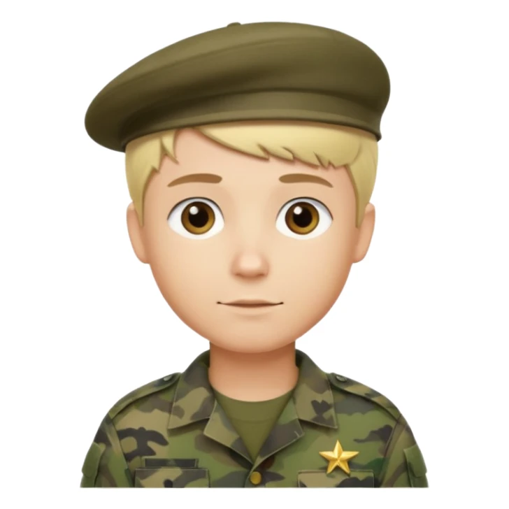 a soldier with short blonde hair in camo in a beret a man sticker