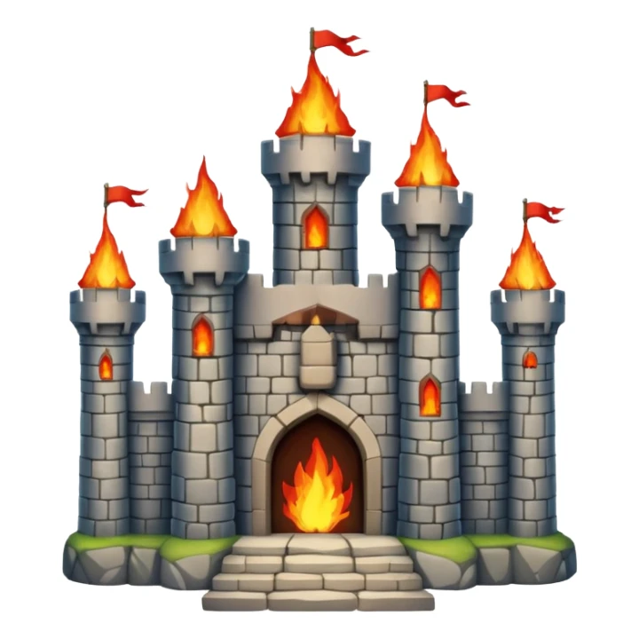 a castle from the game ''heckfire'' burning and the castle has the name NATE below it sticker