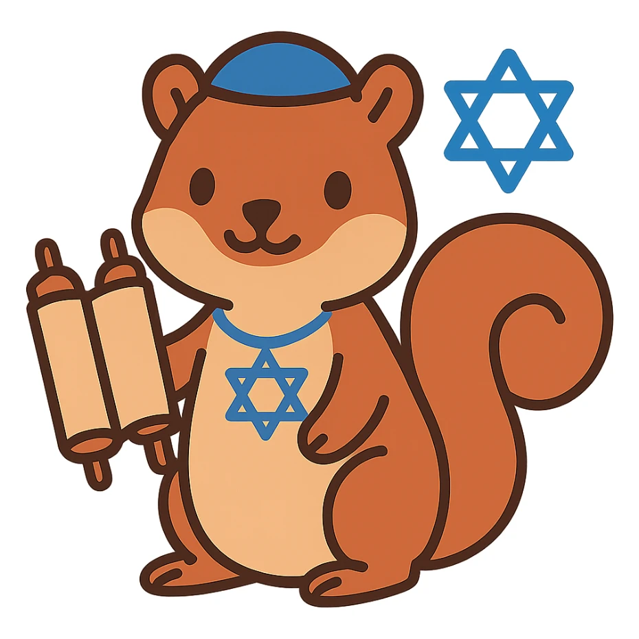 flat toon style squirrel with Jewish symbols sticker
