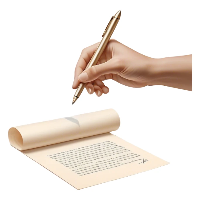 A glowing, slightly transparent hand—representing the future self—emerges from a piece of paper, offering a pen to the present self. The present self’s hand, solid and real, reaches out to take it, symbolizing the moment of choosing action over procrastination, guided by the future self’s wisdom. sticker