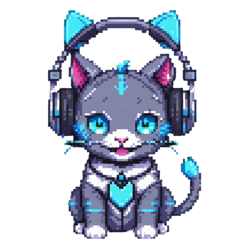 a smiling cybercat wearing headphones sticker