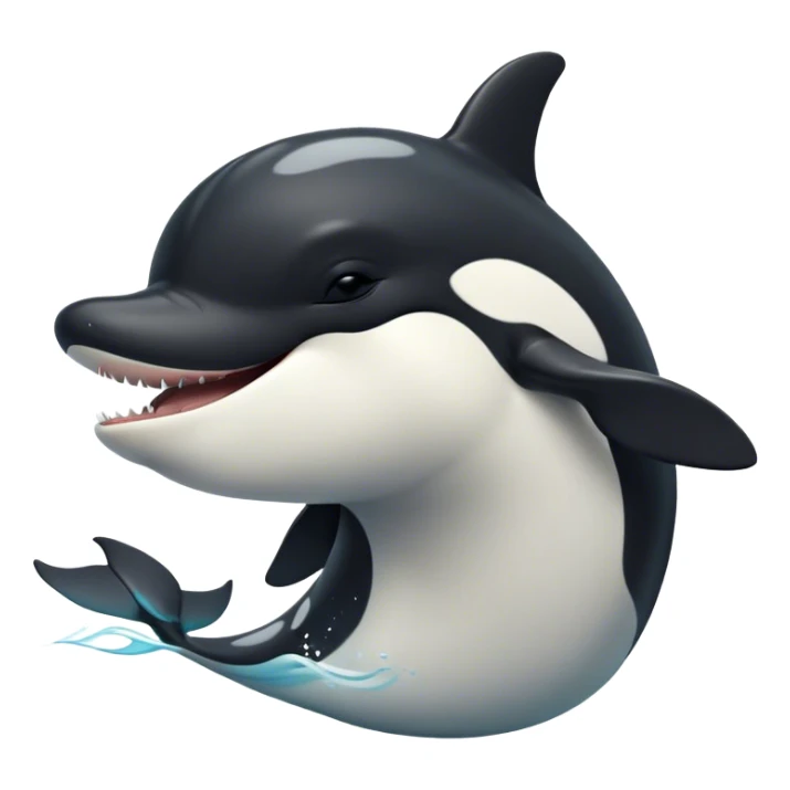Cinematic Cute Yawning orca Portrait Emoji, Head tilted slightly with a dramatic, wide-open yawn, showcasing a sleek black-and-white body with gently relaxed fins and sleepy, half-closed eyes, Simplified yet irresistibly adorable features, highly detailed, glowing with a soft, cozy marine glow, high shine, relaxed yet expressive, stylized with a dash of whimsical deep-sea charm, soft glowing outline, capturing the essence of a drowsy yet affectionate orca that appears ready to stretch out in the waves for a nap! sticker