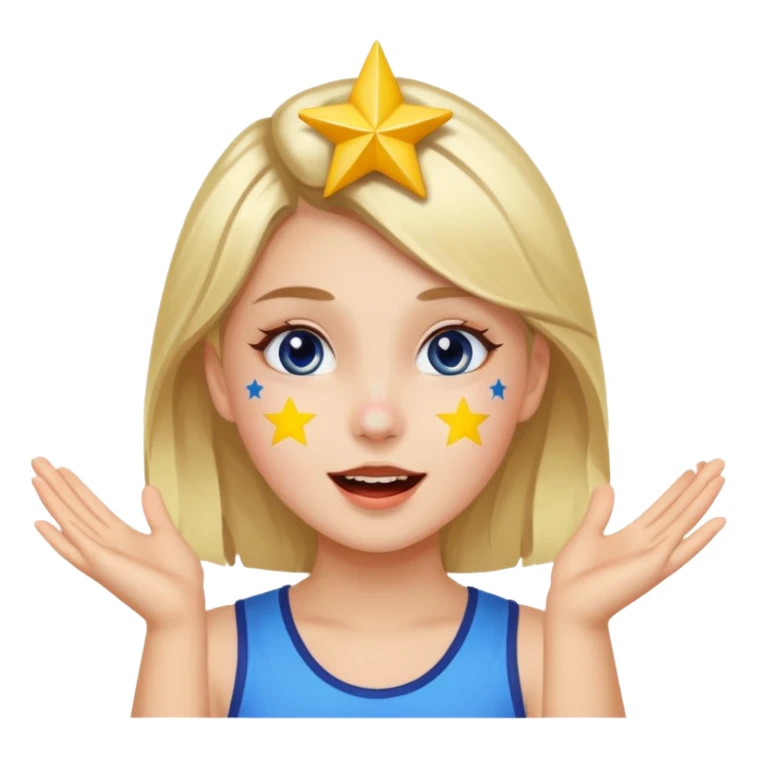 A girl with star-shaped cheek paint, cheering with bright eyes. sticker
