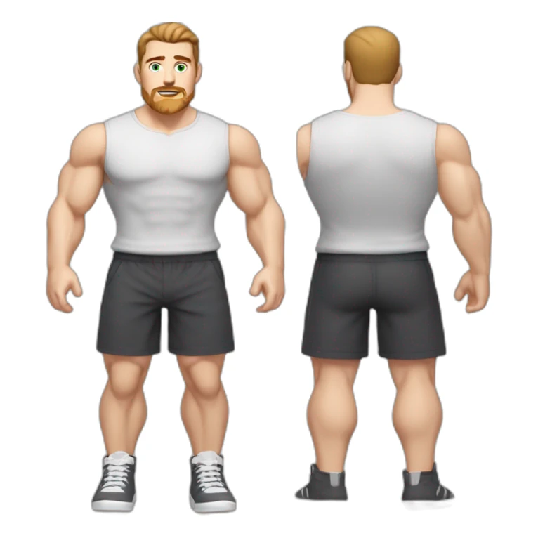 Full height Pale skinned muscular man With Realistic eyes and mouth, light brown hair and stubble In dark gray sleeveless mike, black oversize sports shorts, watch and white sneakers. sticker