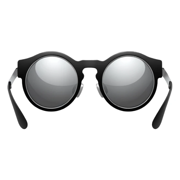 Minimalistic futuristic sunglasses emoji, metallic black and white, reflective lenses, smooth frame, flat vector, clean modern style sticker
