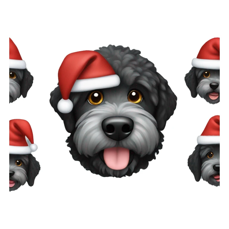 Black labradoodle dog wearing a Santa hat sticker