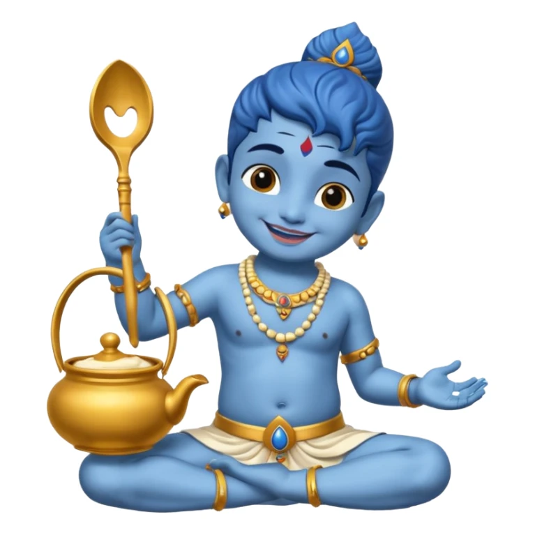 lord krishna emoji, child form, holding butter pot, blue skin sticker