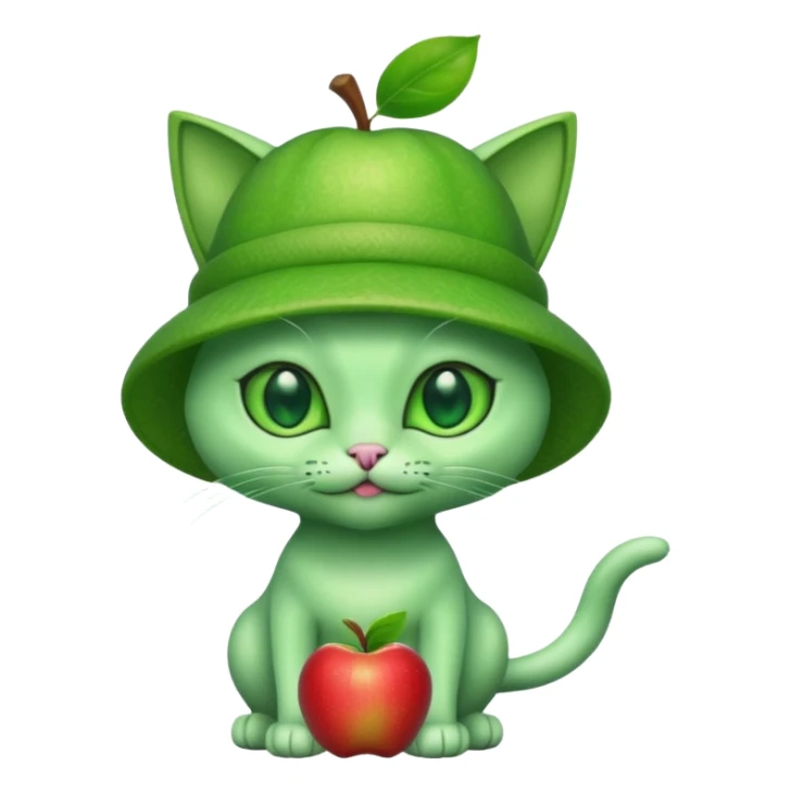 An alien cat with an apple hat with cash all around it sticker