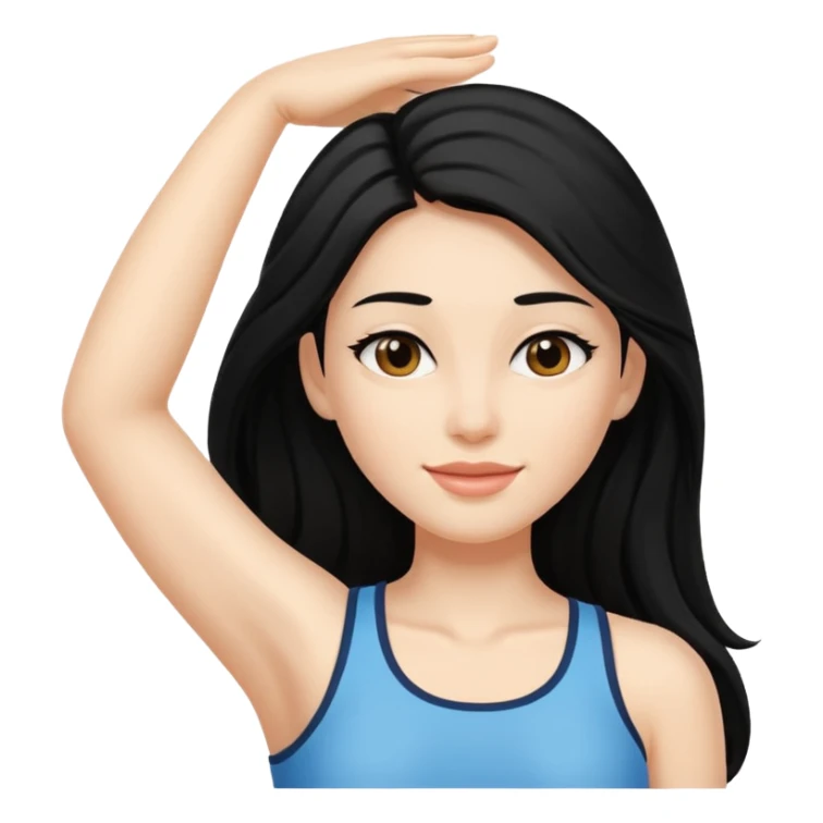 woman black long hair showing armpit with cream on armpit sticker