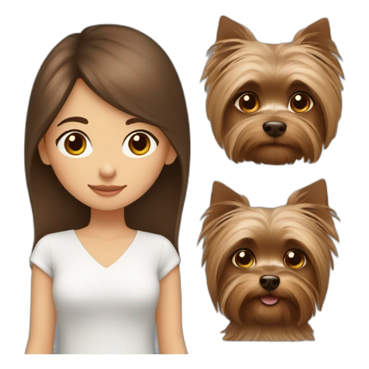 Brown hair and eyes girl with a yorkshire terrier sticker
