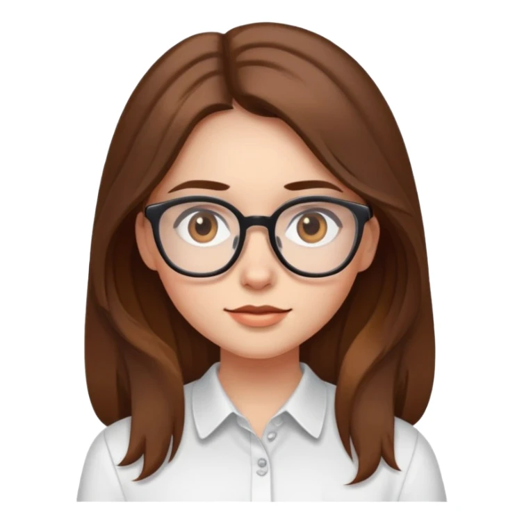 girl with glasses, long brown hair, wearing a white shirt sticker