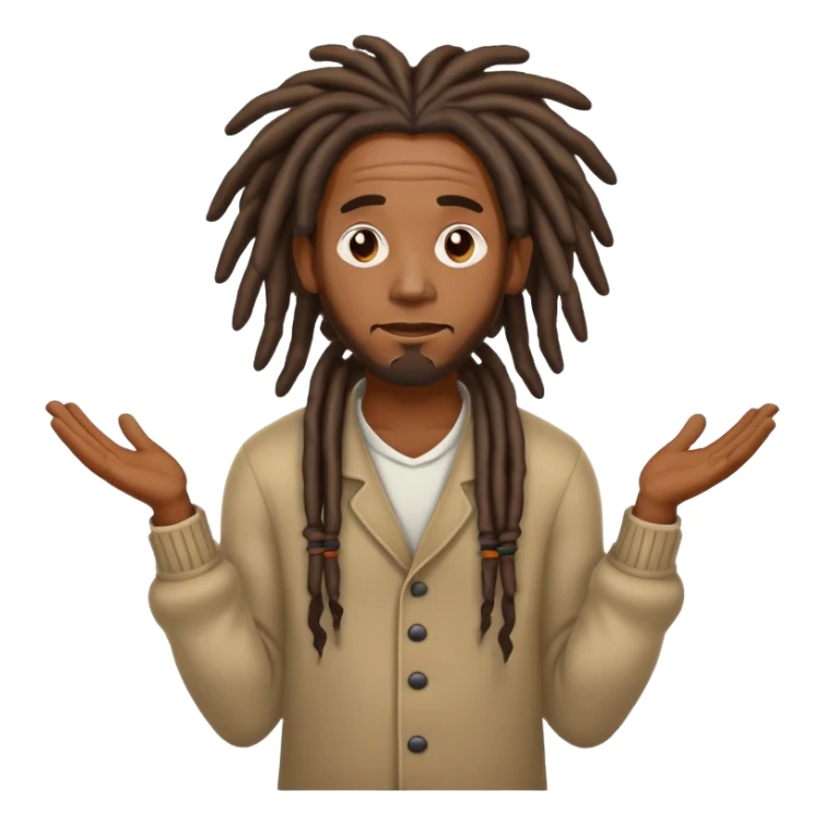  Black man with dreadlocks shrug emoji sticker