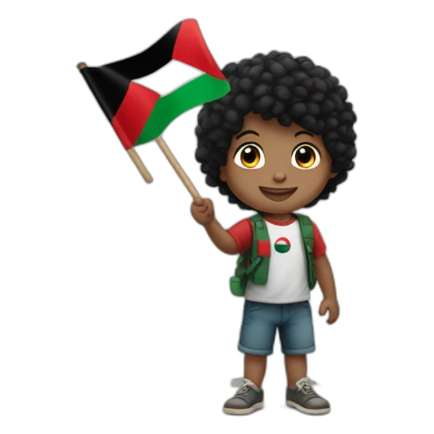 3 year old boy black hair waving Palestine flag in right hand sticker