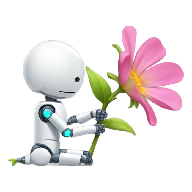 I want a robot bending over with a flower growing out its back sticker
