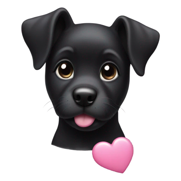 Black puppy with pink heart sticker