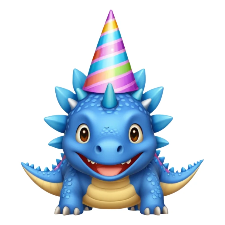 Long neck cartoon blue stegosaurus in a party hat  sticker