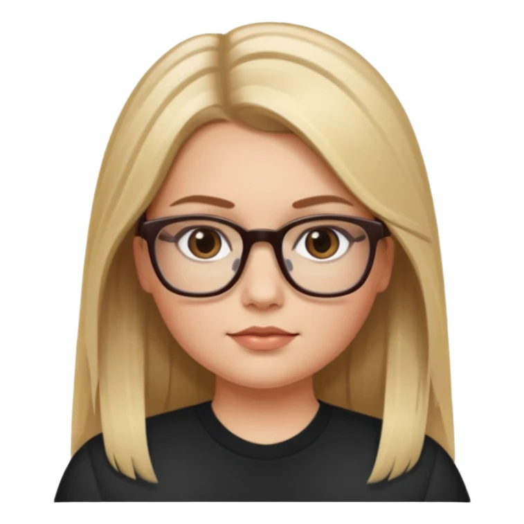 Chica blanca con cabello liso largo balayage (rubio con cafe), ojos cafe obcuro con lentes cuadrados, gordita sticker