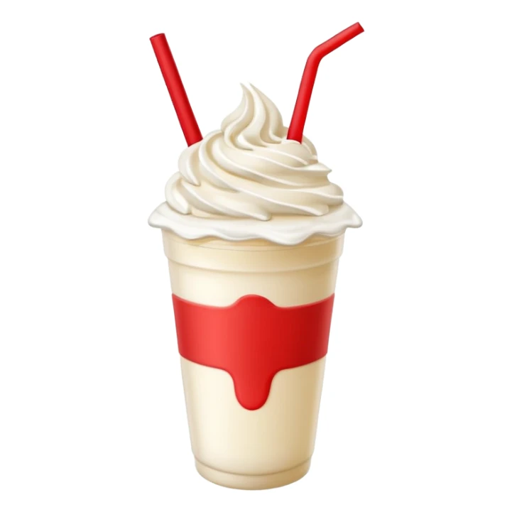 milkshake in plastic cup with whipped cream and red straw on top sticker