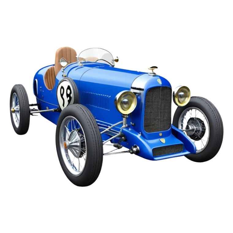  Hazy-blue Fenderless extended-wheelbase 1932 luxury racing Ferrari lowered powerful V-8 engined racing cycle car featuring advanced rugged 4 wheel independent suspension, power steering, disc brakes, small leather covered steering wheel, side mounted cowl exhaust  sticker