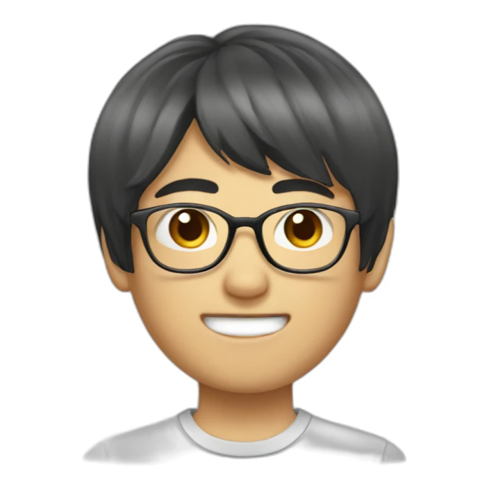 volumy bowlcut hair asianboy with glasses sticker